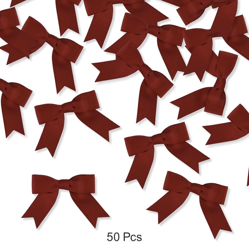 Meseey 50 Pcs 3 Inches Premade Rust Red Grosgrain Ribbon Twist Tie Bow Pretied Craft Bows for Treat Bags Gift Wrapping Basket Wedding Baby Shower Brithday Christmas Party (Rust Red) - Image 3